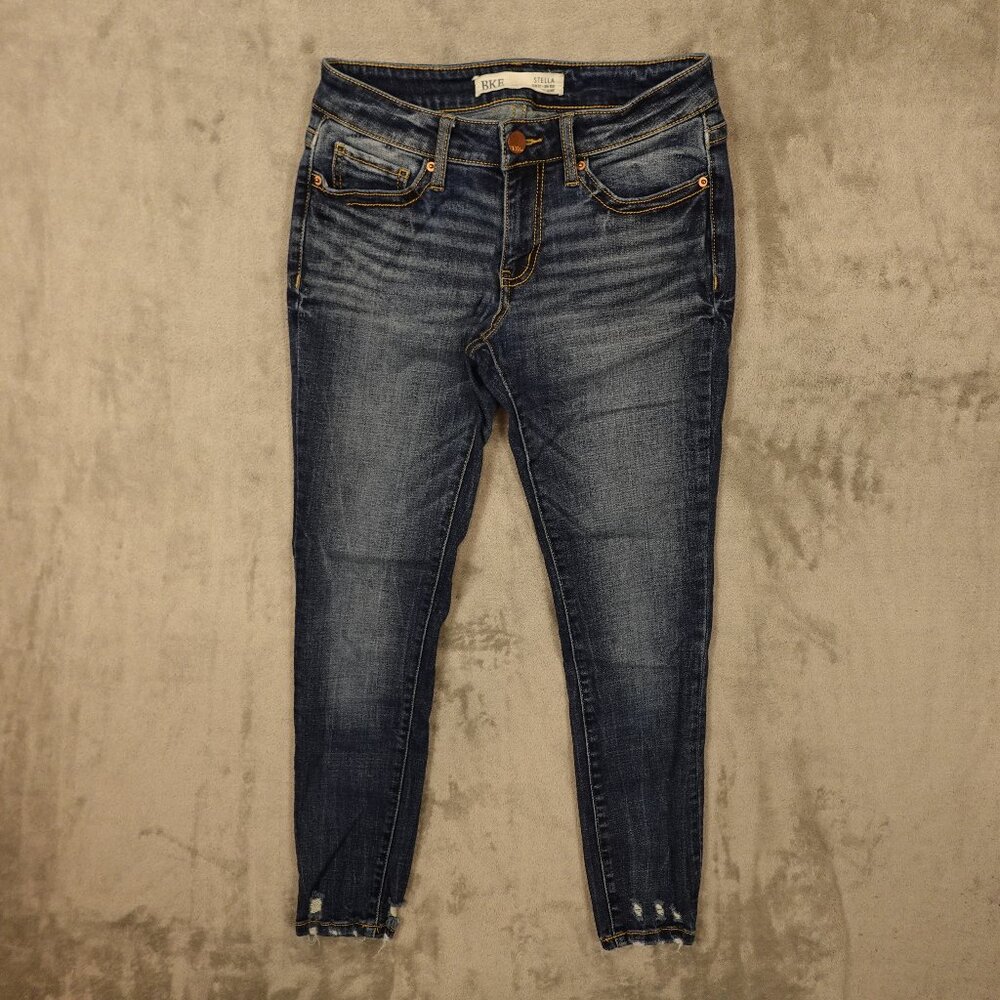 BKE Jeans Stella Slim Fit Low Rise Ankle Skinny Women's 26 Blue Denim Distressed